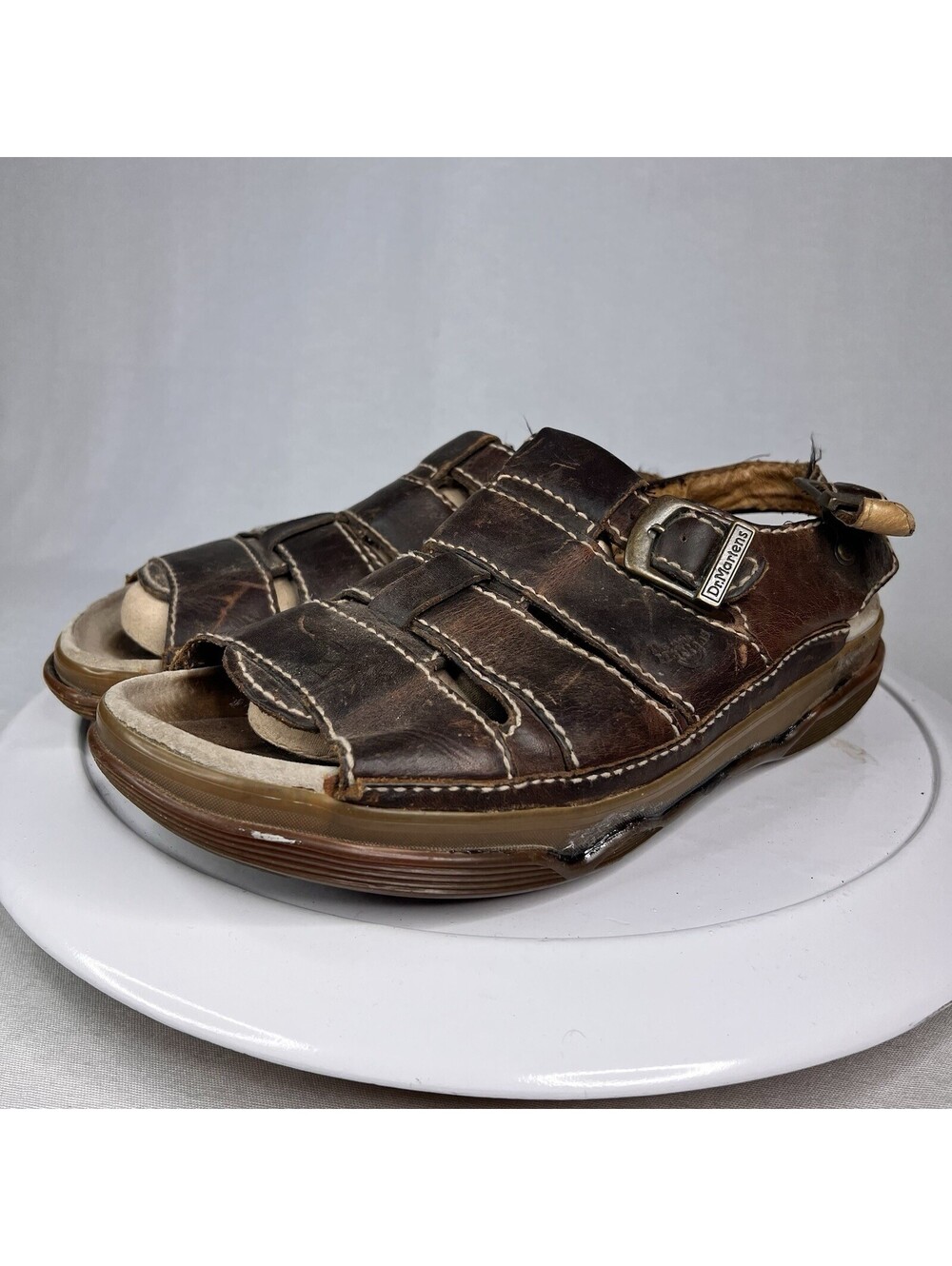 VTG Y2K Dr Doc Martens Chunky Sandals Brown Leather Platform Men’s 12 (UK 11)
